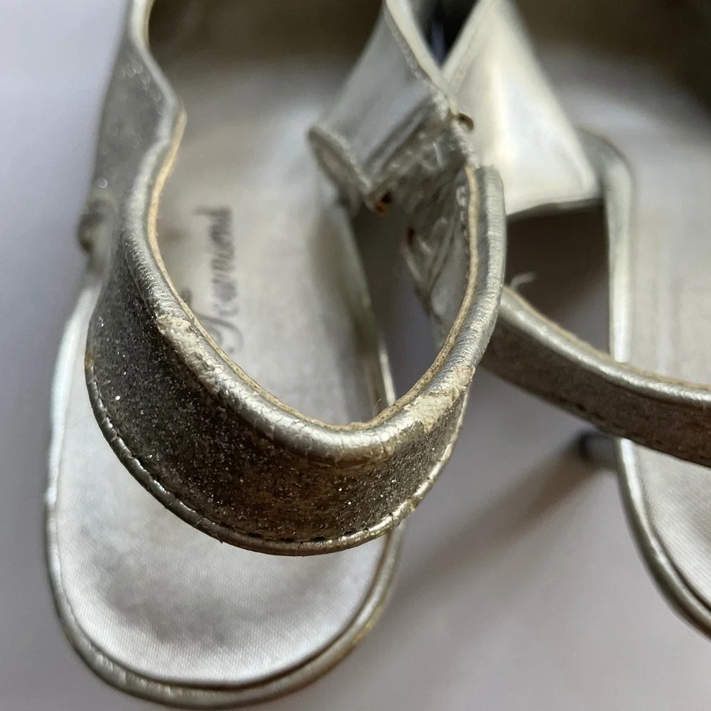 Lulu‎ Townsend Silver Glitter Peep Toe Slingback Platform Pumps Heels Stiletto 7